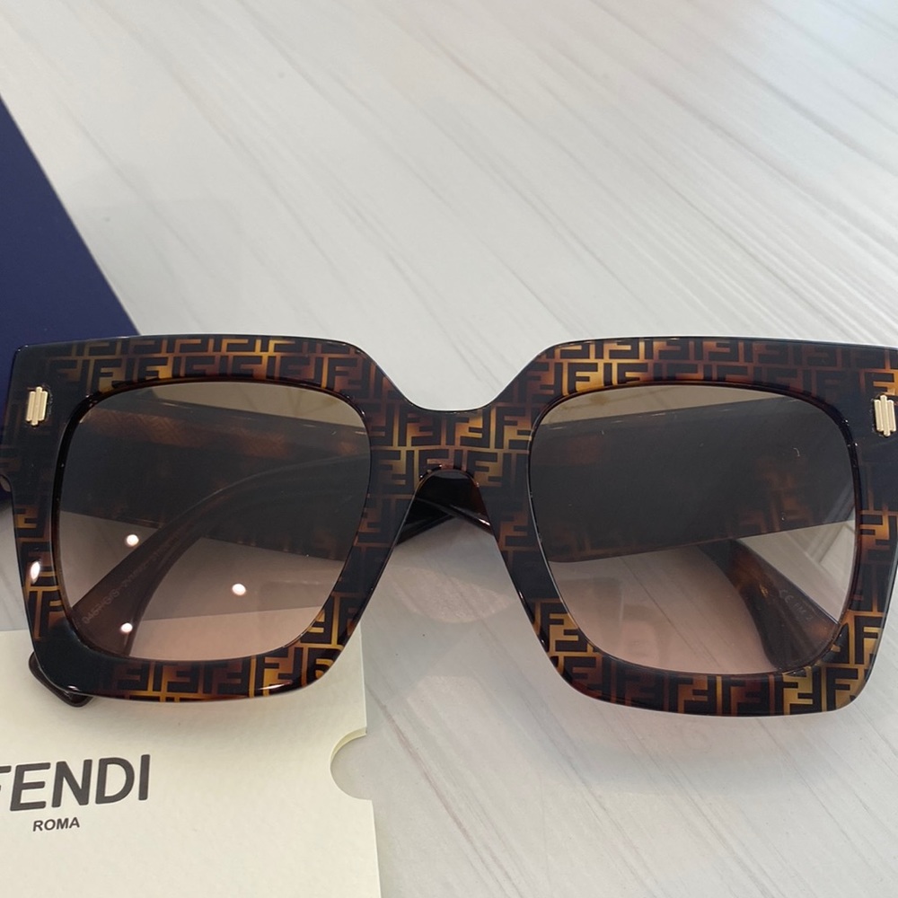 Fendi F0G446V1PF1E10 Havana Pattern Brown Rose Gradient Women Sunglasses New